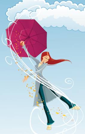 umbrelă, fata, vânt, nori, ploaie, fericit Tachen - Dreamstime