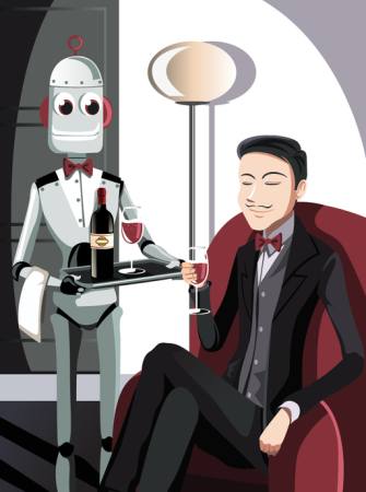robot, om, persoana, barbat, vin, sticla Artisticco Llc - Dreamstime