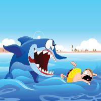 Pixwords Imaginea cu rechin, înot, om, persoana, barbat, atac, plaja, nisip, mare, de apă Zuura - Dreamstime