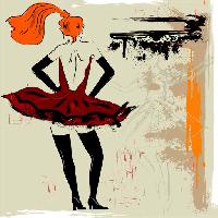 Pixwords Imaginea cu pictura, femeie, rochie, desen, roșu Lunetskaya