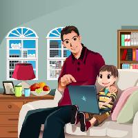 Pixwords Imaginea cu copil, copil, tata, familie, laptop, lampă, ferestre, zâmbet Artisticco Llc - Dreamstime
