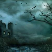 Pixwords Imaginea cu noapte, ceață, praf, clădire, păsări, copac, brances, castel, rutier Debbie  Wilson - Dreamstime