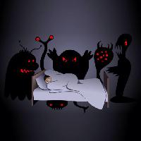 Pixwords Imaginea cu Halloween, pat, monstru, monstri, noapte, scarry Aidarseineshev