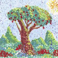 Pixwords Imaginea cu copac, fructe, roșu, grădină, pictura, arta Anastasia Serduykova Vadimovna - Dreamstime